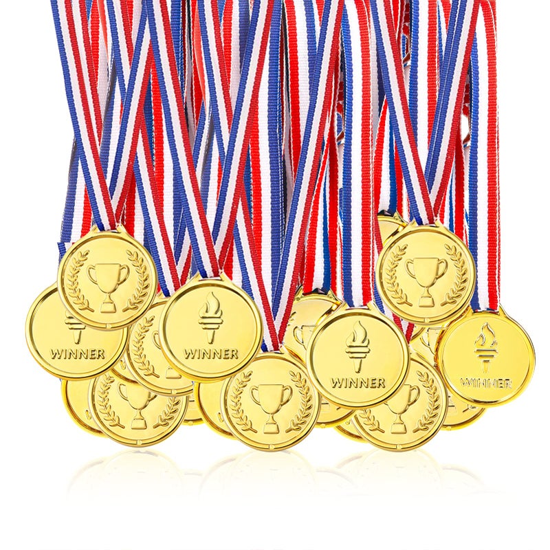 Pllieay 100 Pieces Gold Medals for Awards for Kids Plastic Winner Soccer Football Medals for Kids Awards Party Favors, Sports Party Game Prizes - Image 1